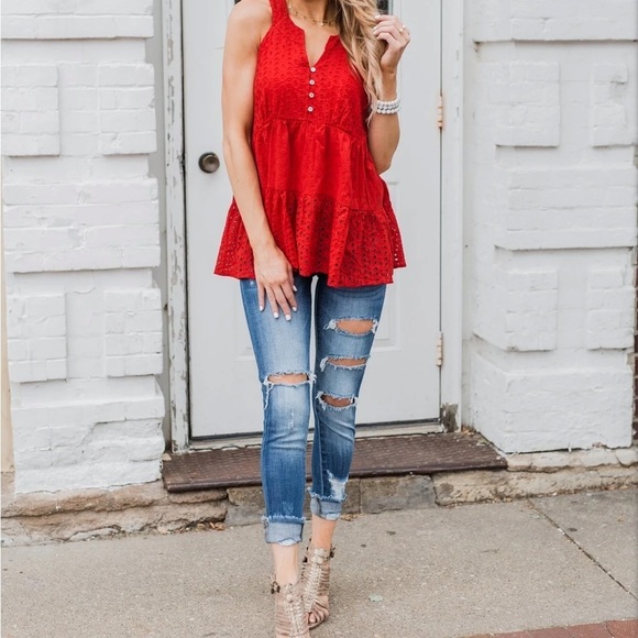 Cherish the Moment Babydoll Tank Top- Scarlet‎ Red - Picture 10 of 16